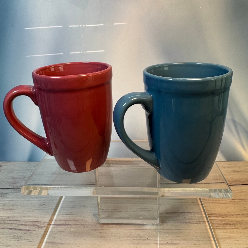 Coffee Mug Set 12oz Mauve Blue Ceramic Stoneware Solid Farmhouse Cottagecore